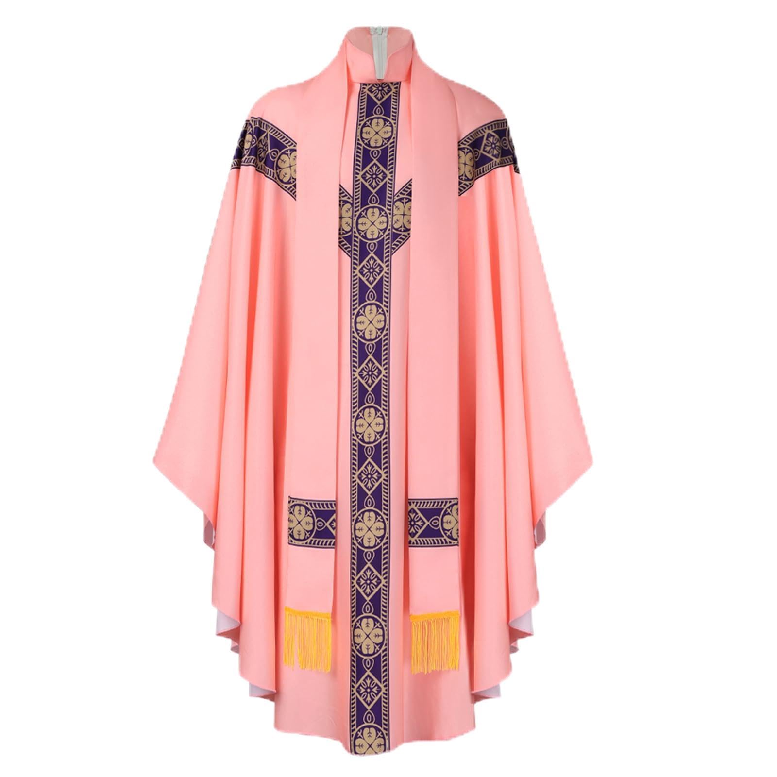 Zkydhbd Catholic Chasuble Mass Vestment Robe with Stole and Crosses Necklace Catholic Chasubles Vestments