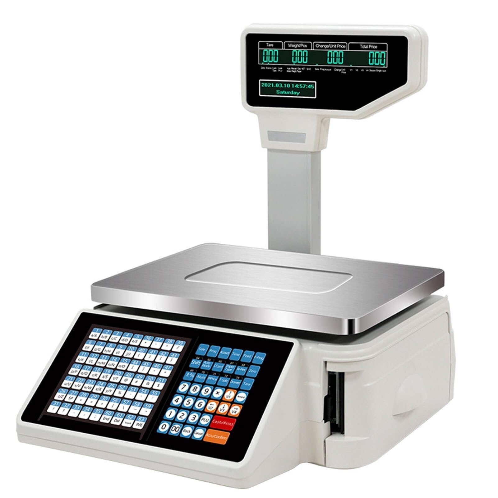MYUYEE 30Kg Digital Label Printing Scale, Dual Lcd Display, & Receipt Printer, 63 Shortcut Keys For Supermarket & Warehouse Use