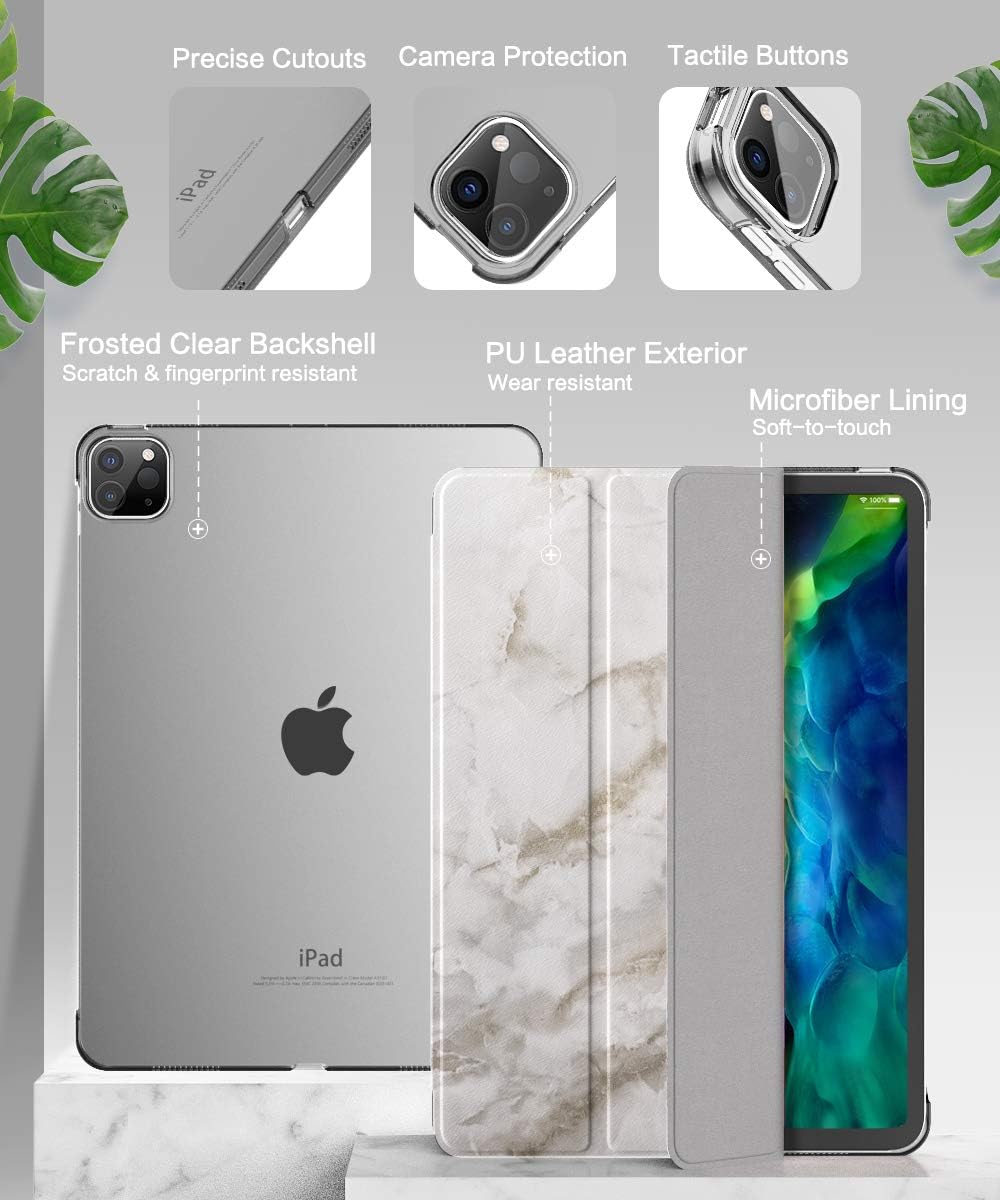 MoKo Case Fit iPad Pro 11 Inch 2020 (2nd Gen) 2018 (1st Gen), [Support Apple Pencil 2nd Charging] Slim Lightweight Translucent Shell Protective Smart Cover Fit iPad Pro 11, Auto Wake/Sleep,Gray Marble