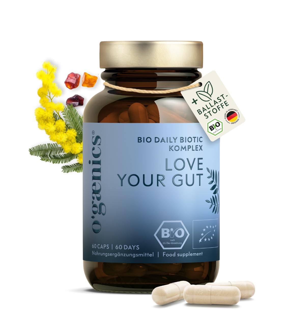 Ogaenics Love Your Gut Darmbakterien Komplex: 21 Stämmen + Inavea™ Bio-Akazienfaser, u.a. Lactobacillus & Bifidobakterien, 20 Mrd. KbE/Kapsel, vegan, bio, laborgeprüft, produziert in DE, 60 Kapseln