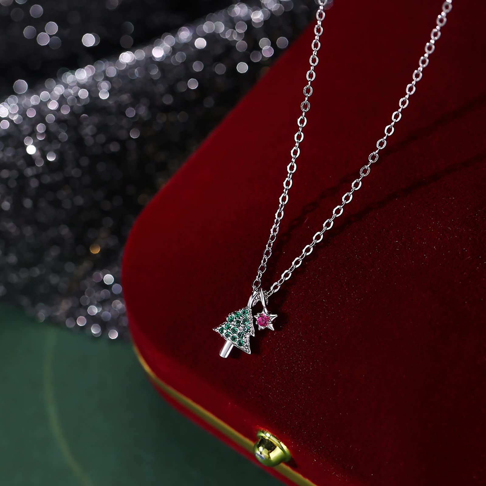 Mały diamentowy naszyjnik Dainty S925 Sterling Silver Choinka Naszyjnik Kobieta Śliczna cyrkonia Temperament Łańcuch do obojczyka Naszyjnik Łańcuchy męskie (srebrny jeden rozmiar)