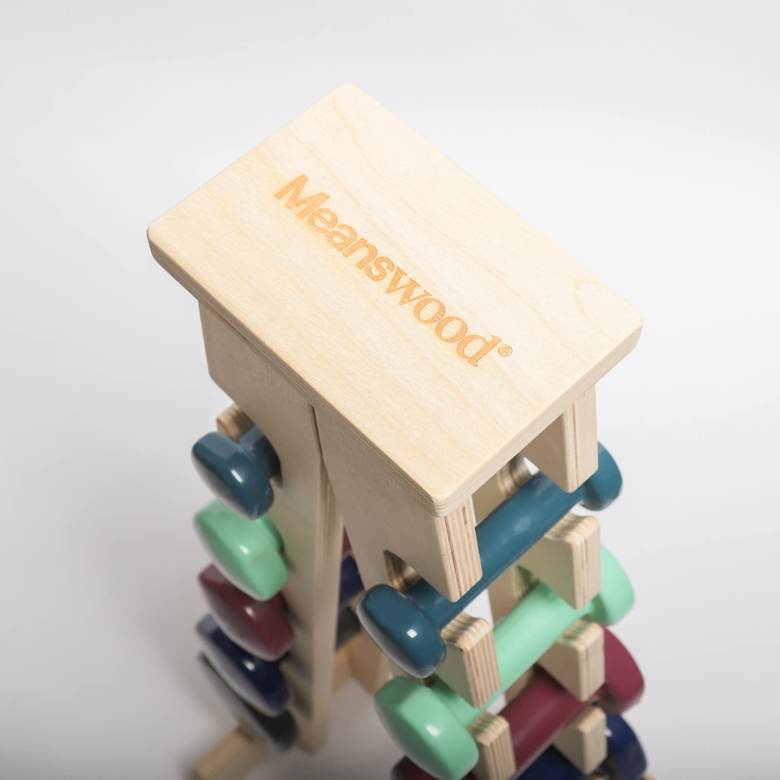 Meanswood Porta Manubri Palestra Casa – Rastrelliera Manubri, Porta Pesi Palestra Regolabili, Struttura in Legno, Portata massima 90 kg (10 Pesi)
