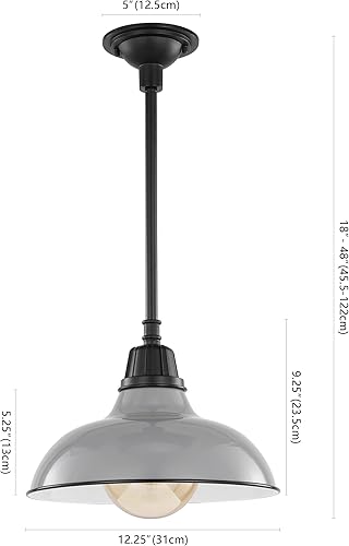 Miniatura 4 de JONATHAN Y JYL7611D Jaspe 12.25 pulgadas, 1 luz de granja industrial para interiores y exteriores, hierro LED, colgante redondo de metal, estilo