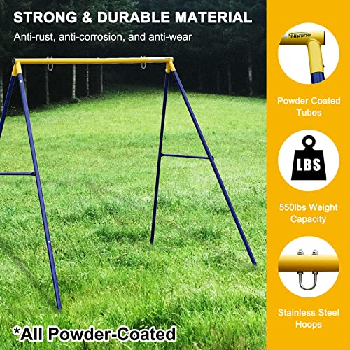 Hishine Swing Stand Heavy Duty Swing Frame Full Steel Metal Frame Swing Set For Backyard, Blue&Yellow (Swing Not Included) #TOP3