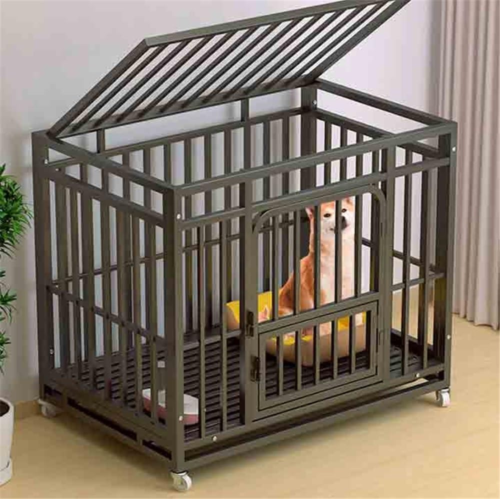 Gabbia per cani Trasportino for cani di medie dimensioni con base in tubo quadrato nero, vassoio for uso domestico Per uso domestico
