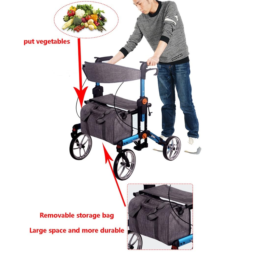 Andadores para Personas Mayores con 4 Ruedas,andador rollator con freno,Andador con ASIENTO y CESTA,Andador de Aluminio Plegable,altura ajustable blue