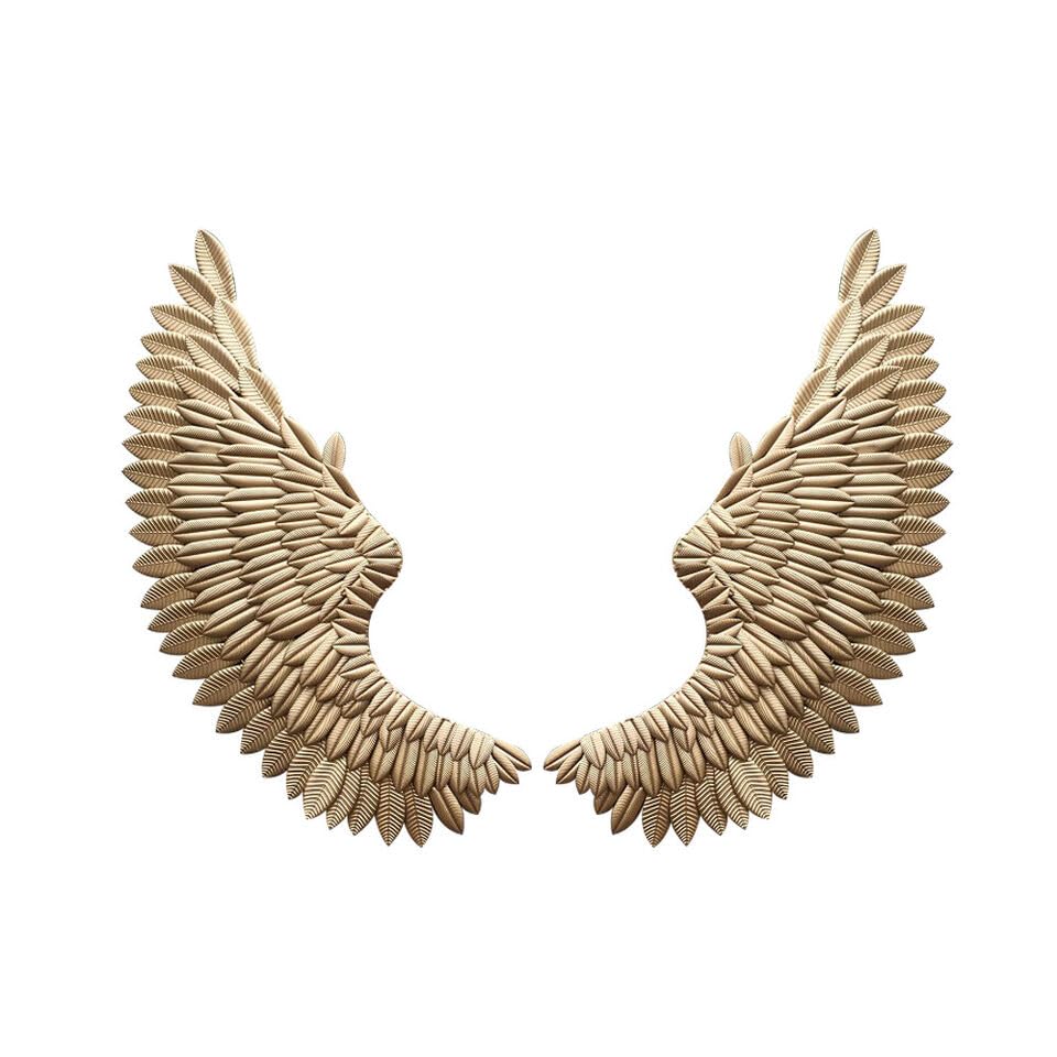 WEIGR Cuadro decorativo de metal para pared, 2 x alas de ángel de metal en oro, decoración 3D para salón, decoración grande para fondo de hotel, decoración de pared