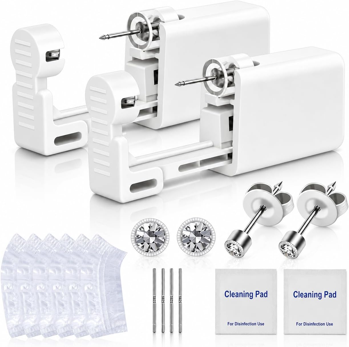 Anzero Ear Piercing Kit Disposable Ear Cartilage Piercing Gun Kit with Sterile CZ Studs, Painless Piercing Gun for Home Self-Use, Easy & Safe Piercing for Women, Men & Girls - 3MM