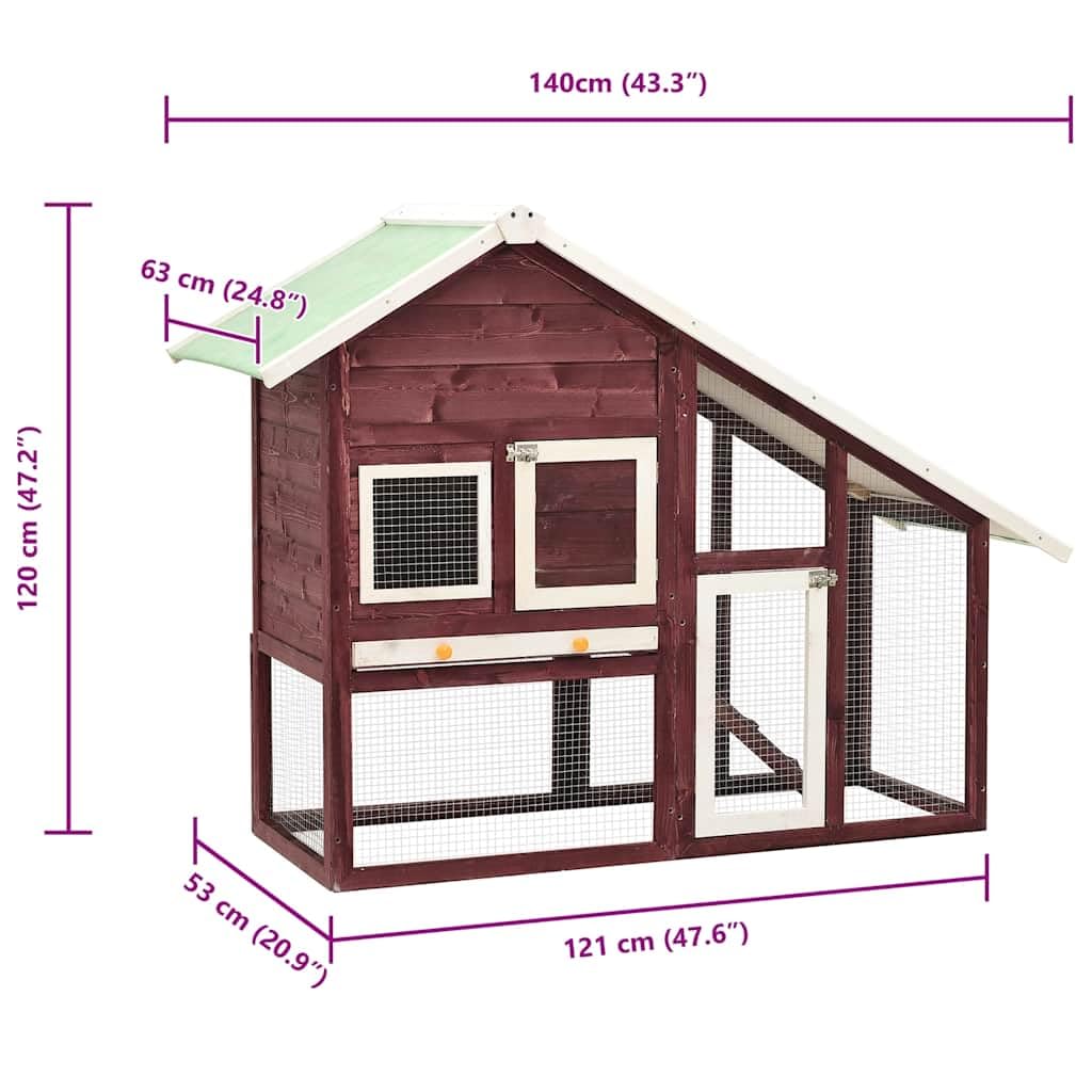 Conejera de madera maciza de abeto, 140 x 63 x 120 cm, recinto para animales pequeños de dos pisos con techo protector, rampa antideslizante y cajón extraíble para conejos, cobayas, hámsters