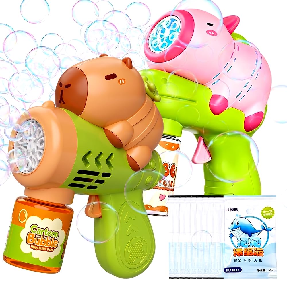 Kid Capybara Bubble Gun, Bubble Machine Gun Automatic Bubble Blower Bubbles Guns Blaster with Bottles Solution and 10 Concentrate Automatic Bubbles Makers for Outdoor Party Wedding Birthday Summer-A
