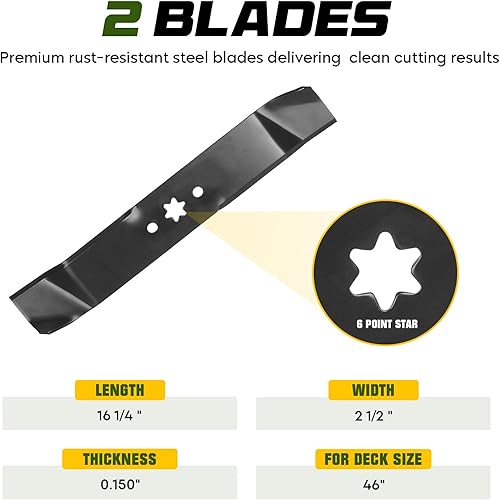 Miniatura 6 de Kit de reconstrucción de cubierta de cortacésped de 46 pulgadas para Cub Cadet LT1045 LT1046 I1046, 3 husillos 618-0660 918-0660/3 cuchillas