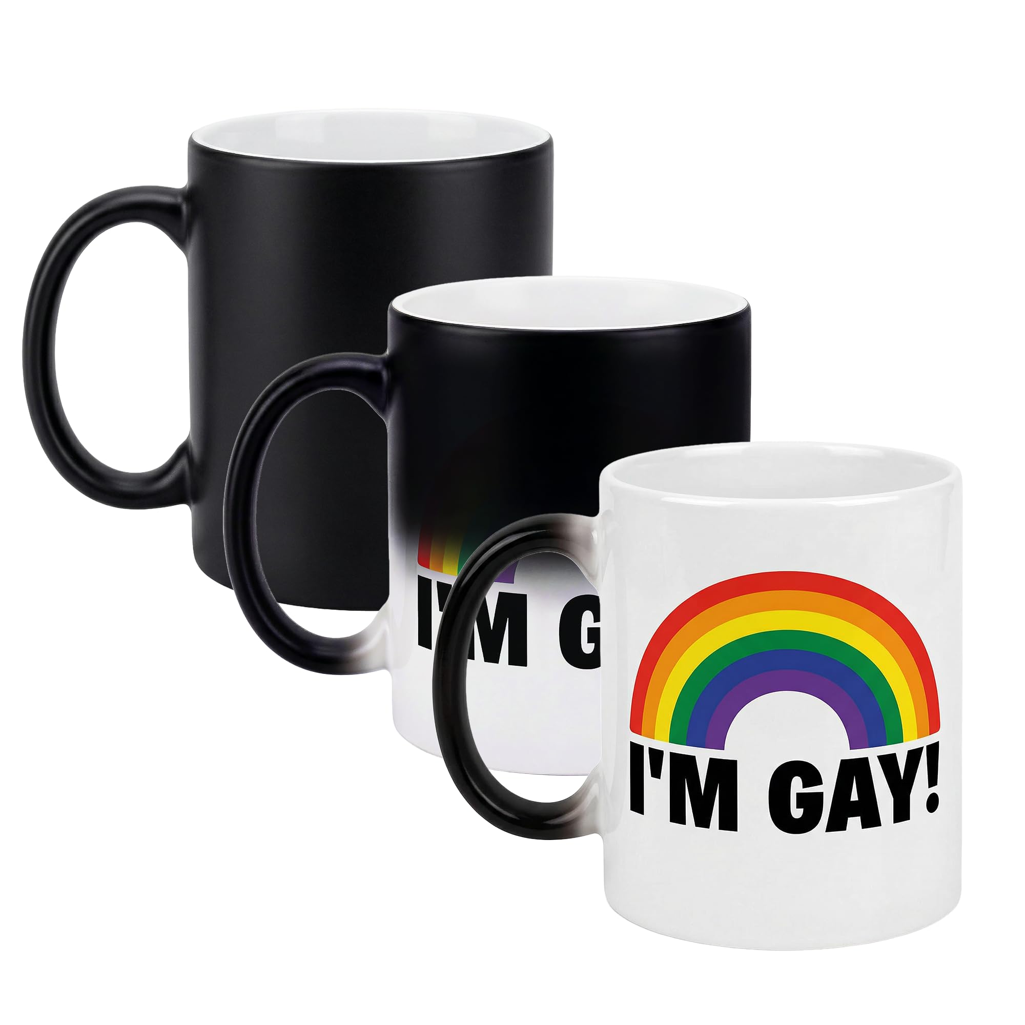 VIROSA Magic Heat Sensitive Coffee Mug – I’M Gay! Rainbow Design – Colour Changing 11oz (330ml) Ceramic Cup – LGBTQ+ Pride Gift, Coming Out Surprise, Fun Novelty Morning Tea Mug