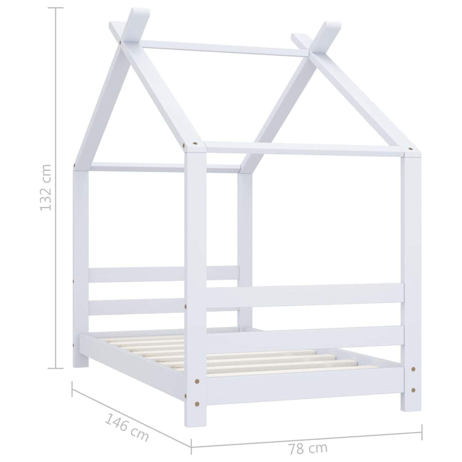 Rantry Kinder-Bettgestell Kinderbett Holzbett Bett Bettrahmen Bettgestell Bett mit Lattenrost Hausbett für Kinder Bett für Kinderzimmer Weiß Massivholz Kiefer 70x140 cm
