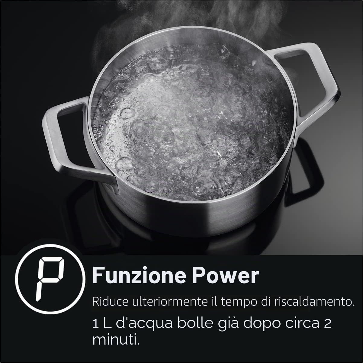 AEG IKE64441XB - Piano cottura autosufficiente, a induzione, serie 6000 con bridge, Hob²Hood con funzione Slider, 60 cm, telaio in acciaio inox, 4 zone di cottura, funzione bridge, funzione di