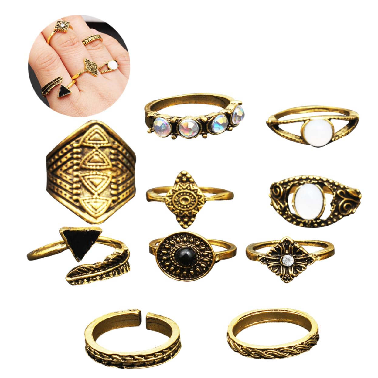 KESYOO 10pcs Retro Hollow Out Finger Ring Set for Women Rings Stacking Rings for Women Unique Costume Jewelry Collection