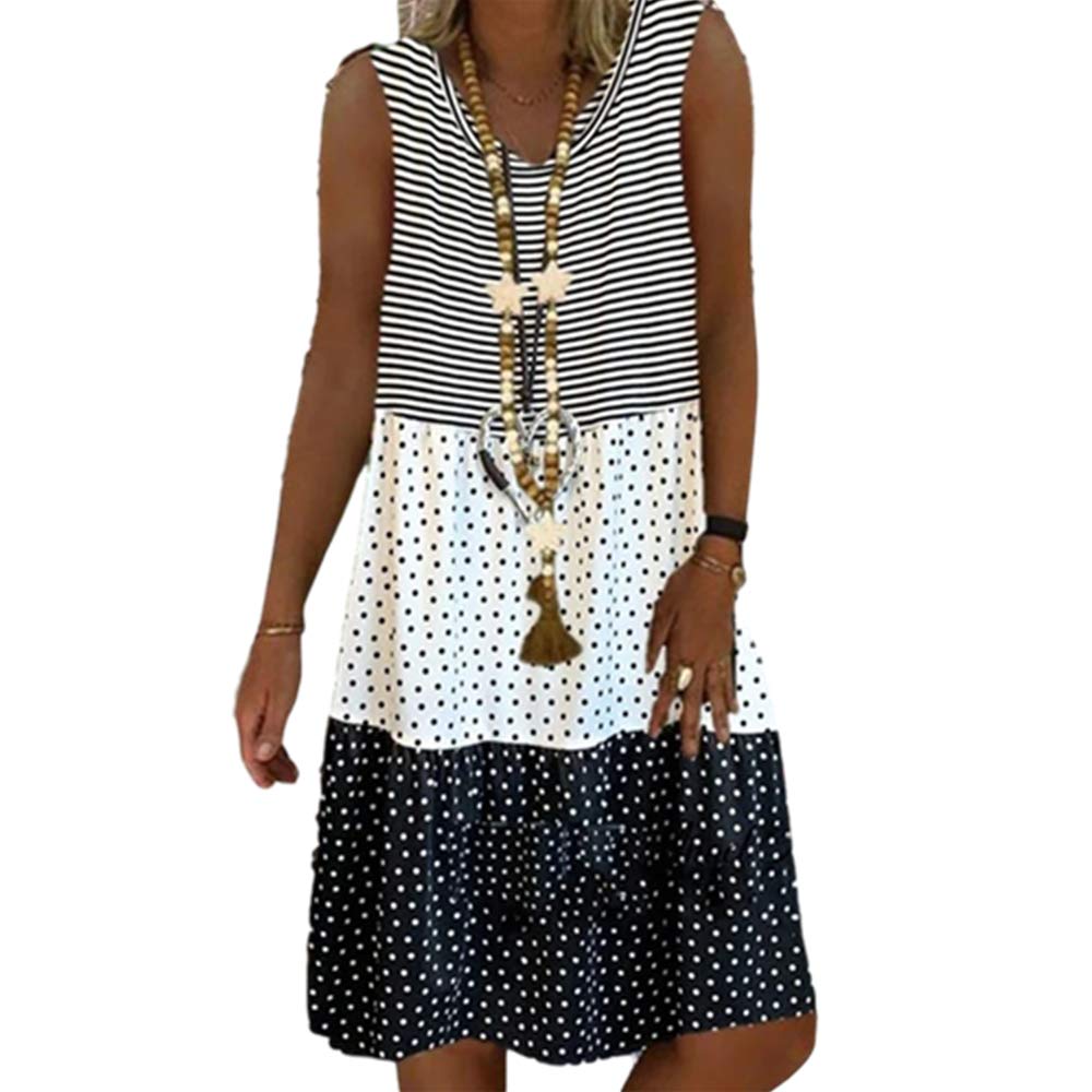 Morbuy Morbuy Mujer Vestido Estampado Sin Mangas y Talla Grande Suelto Vestidos De Fiesta para Bodas Talla Grandes Vestidos Playa Mujer Casuales Algodón y Lino Vestido
