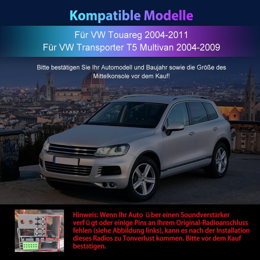 Junsun Android Autoradio für VW Touareg 2004-2011,Transporter T5 Multivan 2004-2009 2GB+32GB with 7 Zoll Touchscreen CarPlay, Android Auto, Bluetooth Navigtion Lenkradsteuerung