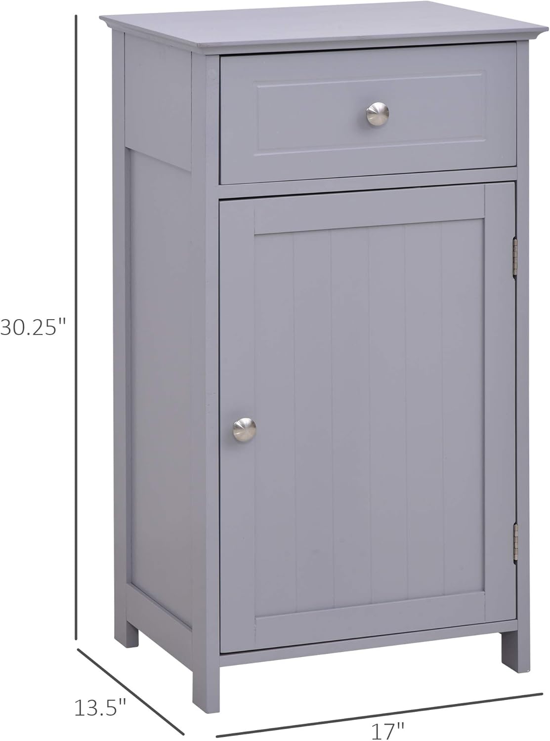 Diagram showing the dimensions of the kleankin bathroom cabinet: 17 inches wide, 13.5 inches deep, and 30.25 inches high.