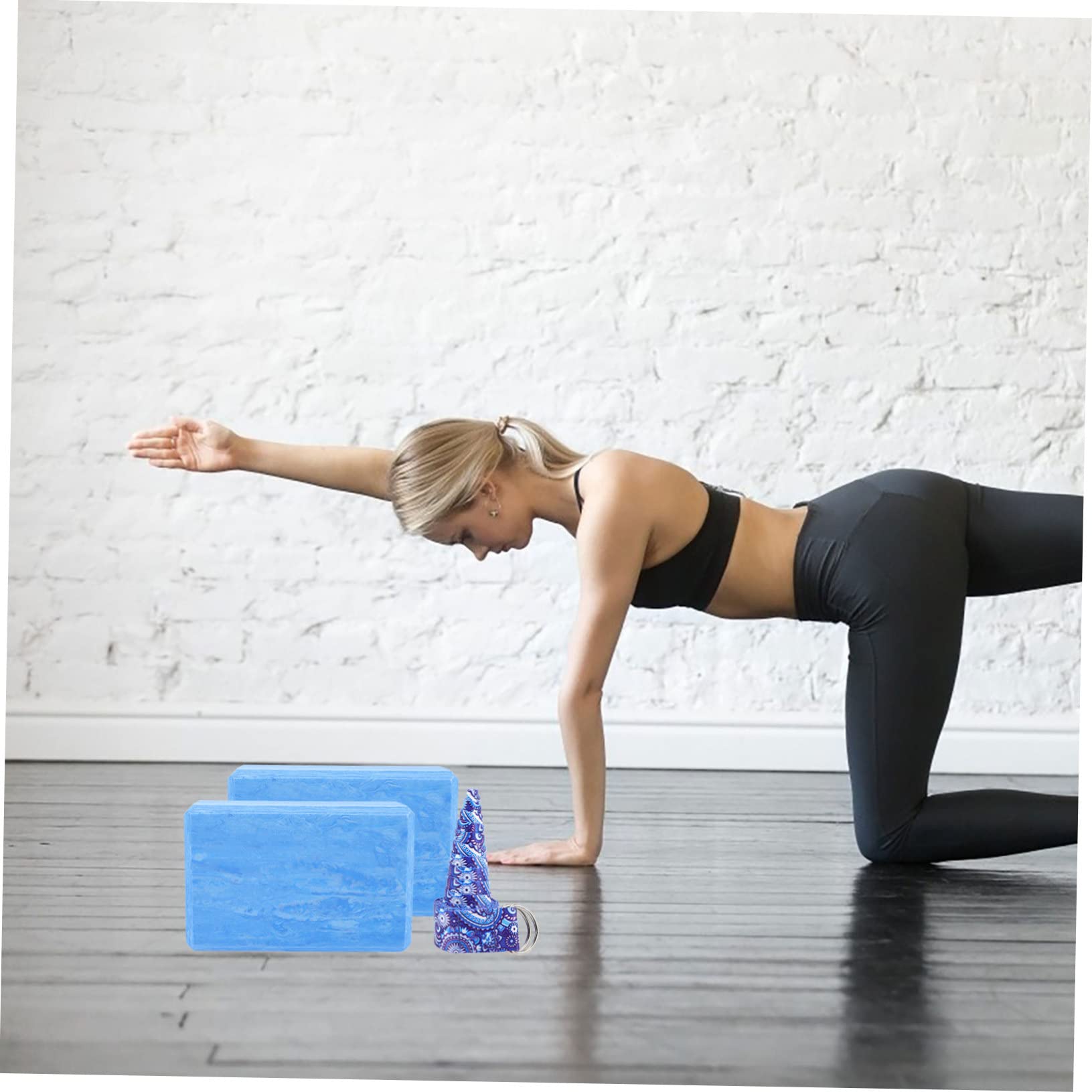 Blocco Yoga ad Alta Densità in Eva, Set da 3 Pezzi Blu | Allenamento Danza e Stretching, Superficie Piana, Supporto per Addominali, Articolo in Schiuma