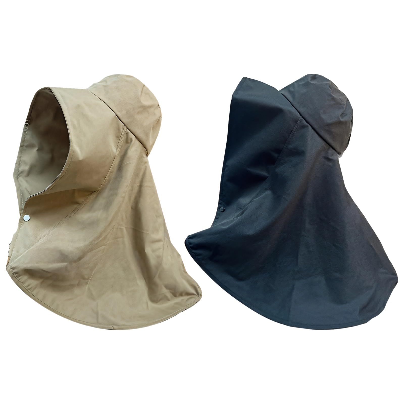 Lot de 2 chapeaux de soleil pour femme, large bord avec châle, visière anti-UV pour randonnée et plein air, noir et kaki