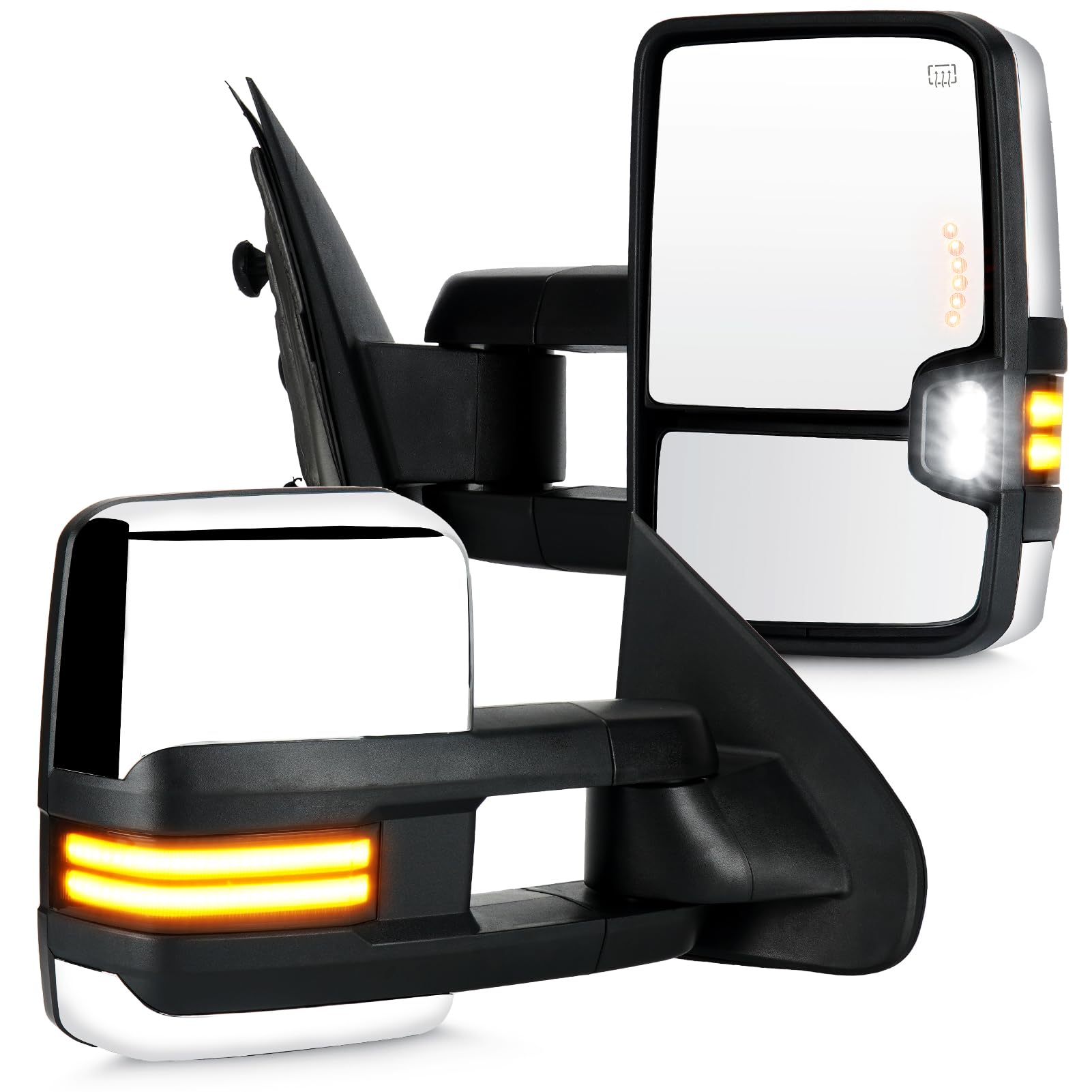 Photo 1 of Youxmoto Towing Mirrors fit for 14-18 for Chevy for GMC; Sierra Silverado 1500 2500HD 3500HD 2014-2018 Pickup Truck Mirrors, Heated, Smoke-Turn Signal Light, Manual Folding/Telescoping, Chrome