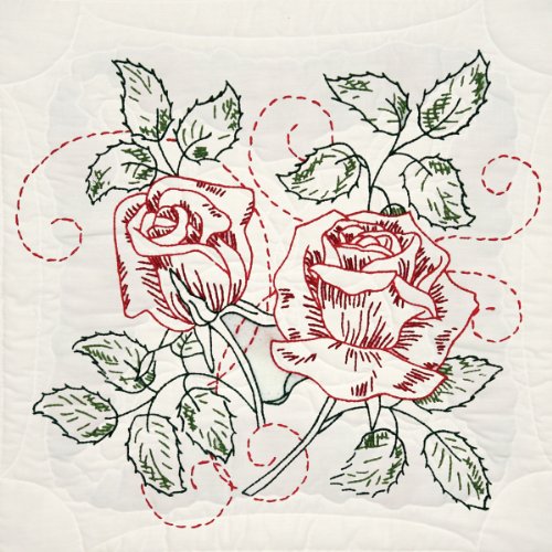 Fairway 98106 Quilt Blocks, Rose Delight Design, White, 6 Blocks Per Set