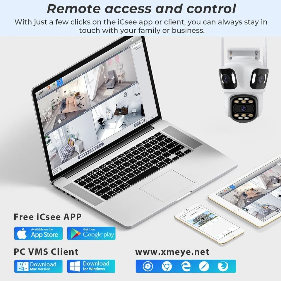 Miniatura 5 de Cámara de seguridad de triple enlace de lente 4K 8MP con tres lentes WiFi inalámbrica 247 cámaras de seguridad de grabación con seguimiento