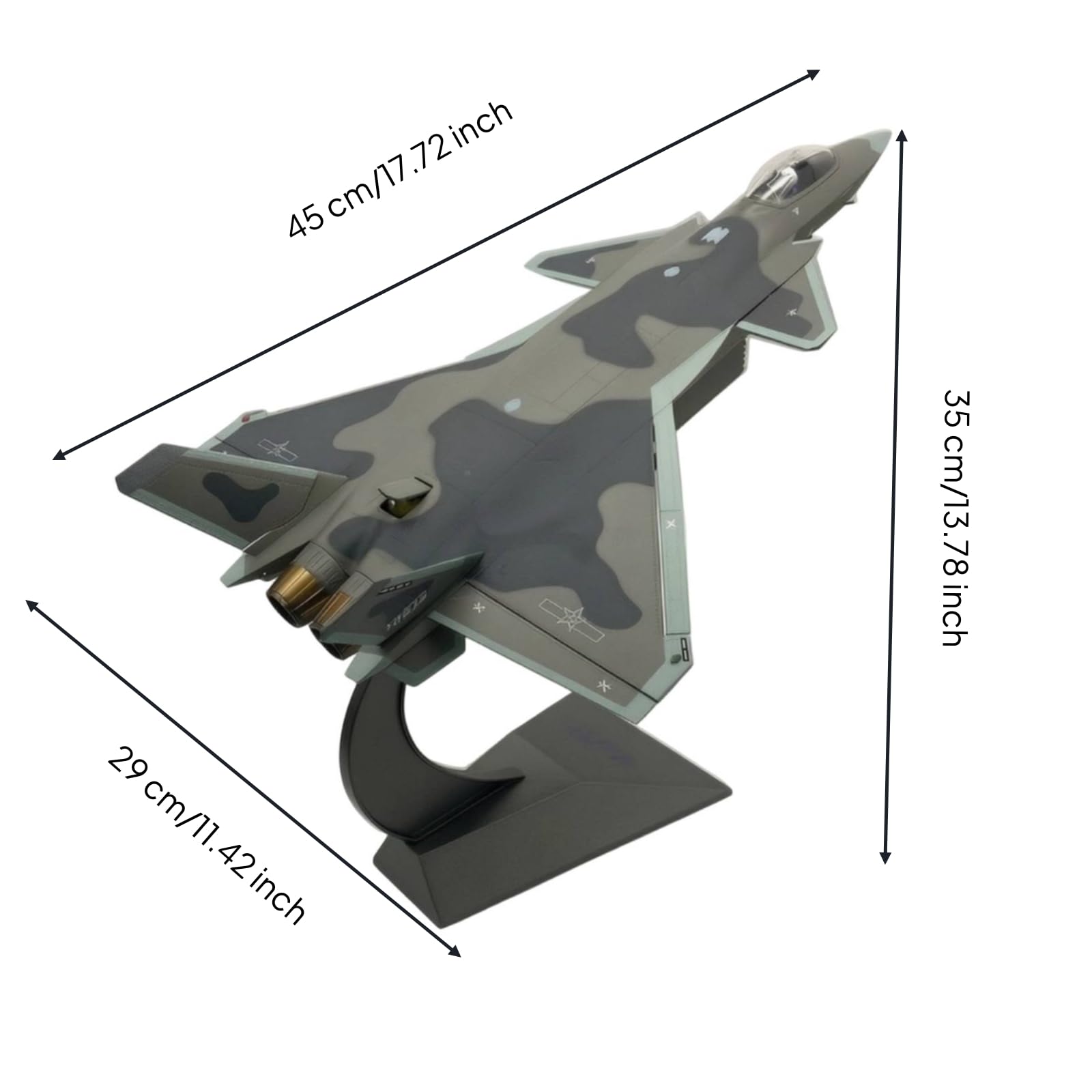 Modellino di Caccia J-20 Statico Modellino di Aereo con Supporto Elegante Aereo da Caccia in Miniatura per Scrivania