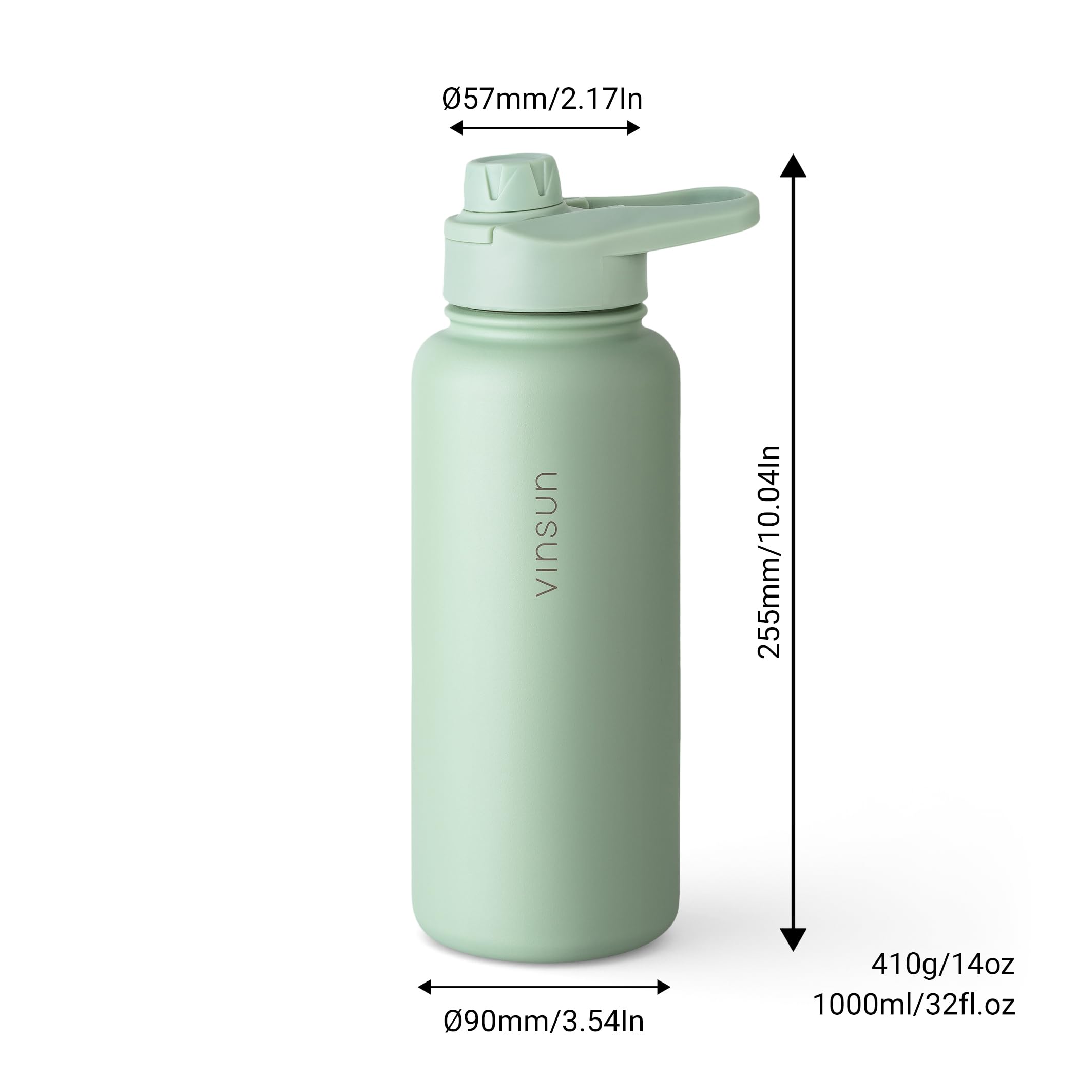 VINSUN Stainless Steel Water Bottle Green 1L, Leakproof, Carbonic Acid Suitable, BPA Free, Straw Lid, Drinking Opening - Image 4