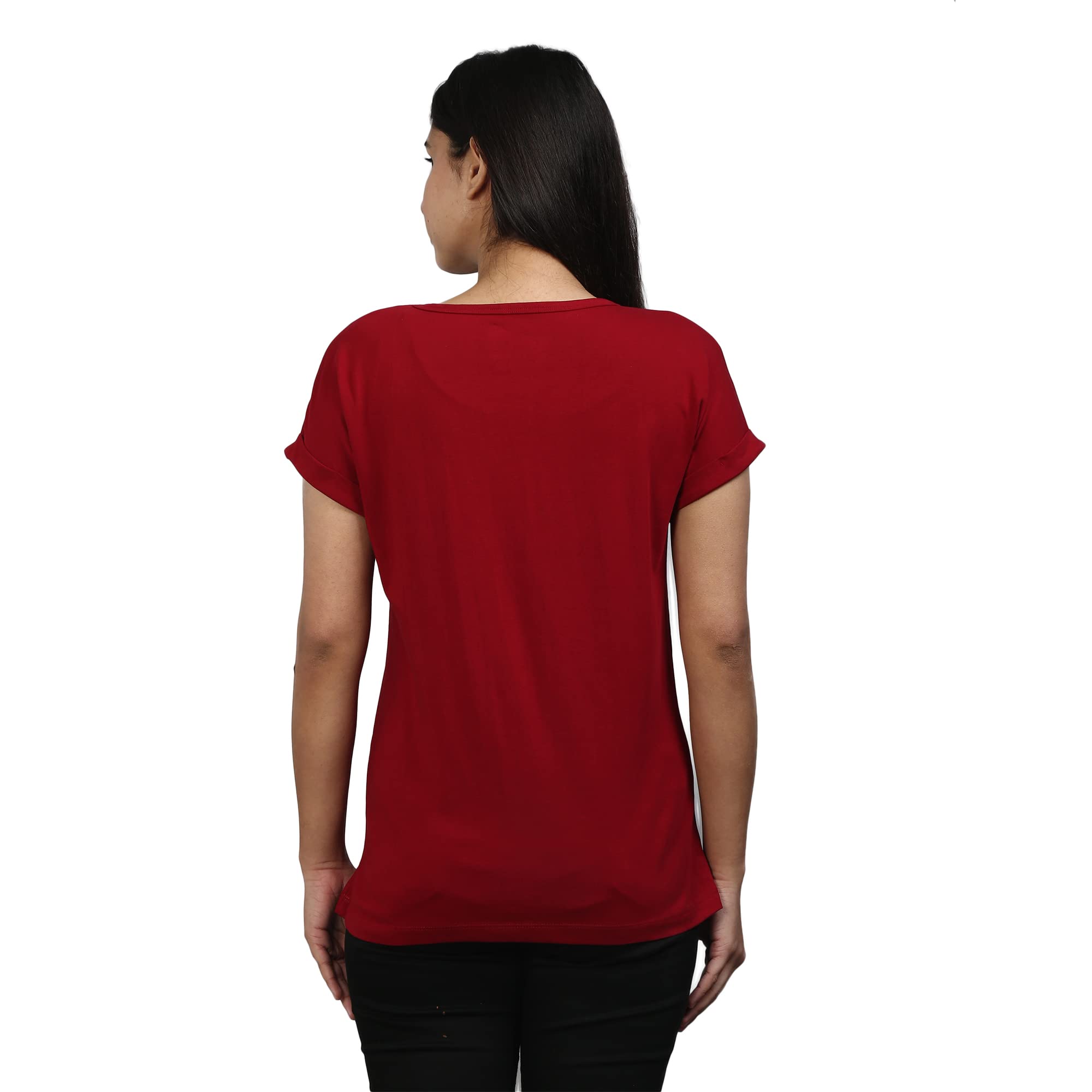 Sillyboom Premium Cotton Solid Women's Pregnancy Maternity Feeding T-Shirt, Nursing Top Tee Round Neck Half Sleeves T-Shirt for Pregnant Women (Maroon, L) 4