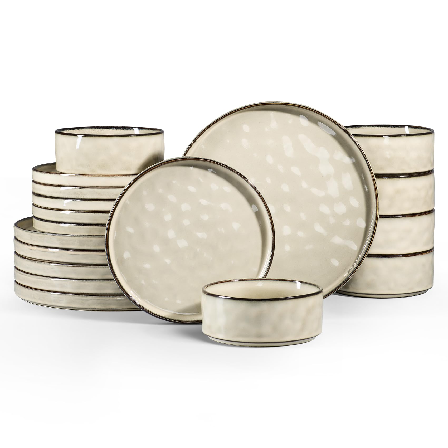 Homikit Dinner Sets for 6, 18Pcs Reactive Glaze Stoneware Set, Desert Khaki โ image 1
