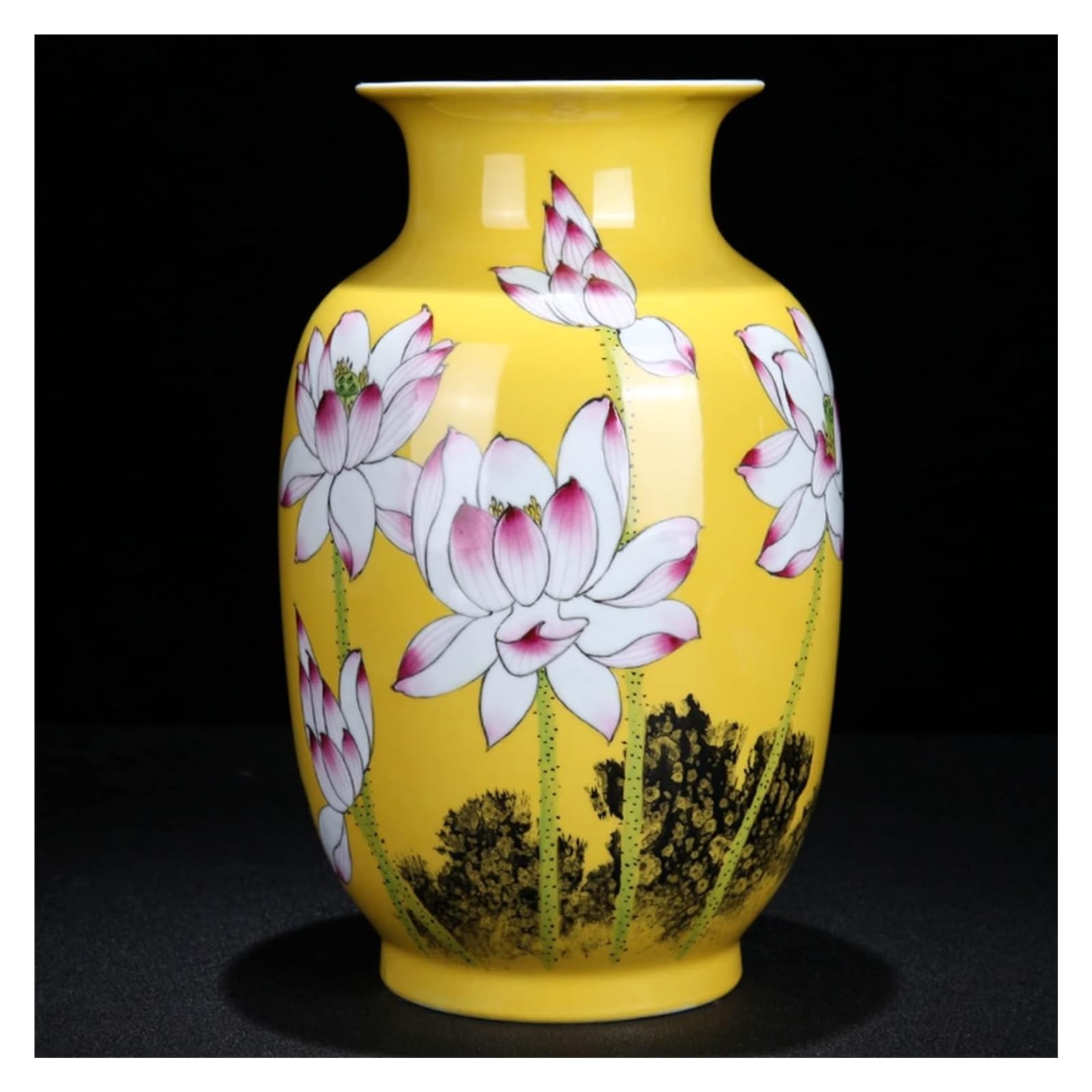 Vasen aus Keramik, handgefertigt, Lotusblumen, bemalt, 32,1 cm, große Dekoration, Vasen, Schlafzimmer, Wohnzimmer, Esstisch, Dekoration, Ornament-Vase