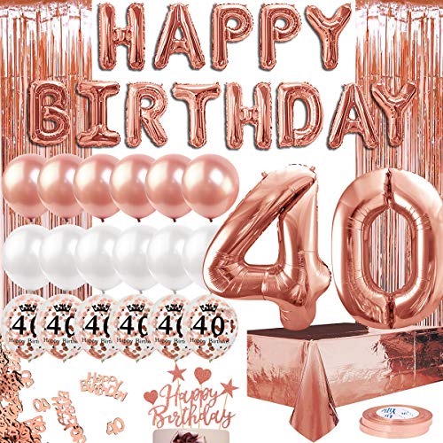 Humairc Rosegold Geburtstagsdeko Geburtstag Ballon Happy Birthday Girlande Torten Topper Tischdecke Schärpe Konfetti Party Deko (Rosegold 40) Cover