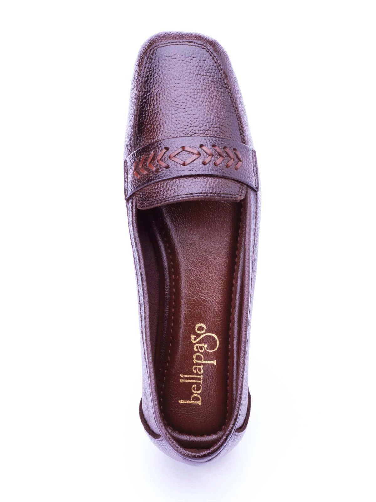 bellapaso Women's Brown Leather Loafers, Slip-On Flat Shoes with Woven Strap Detail-picture-51