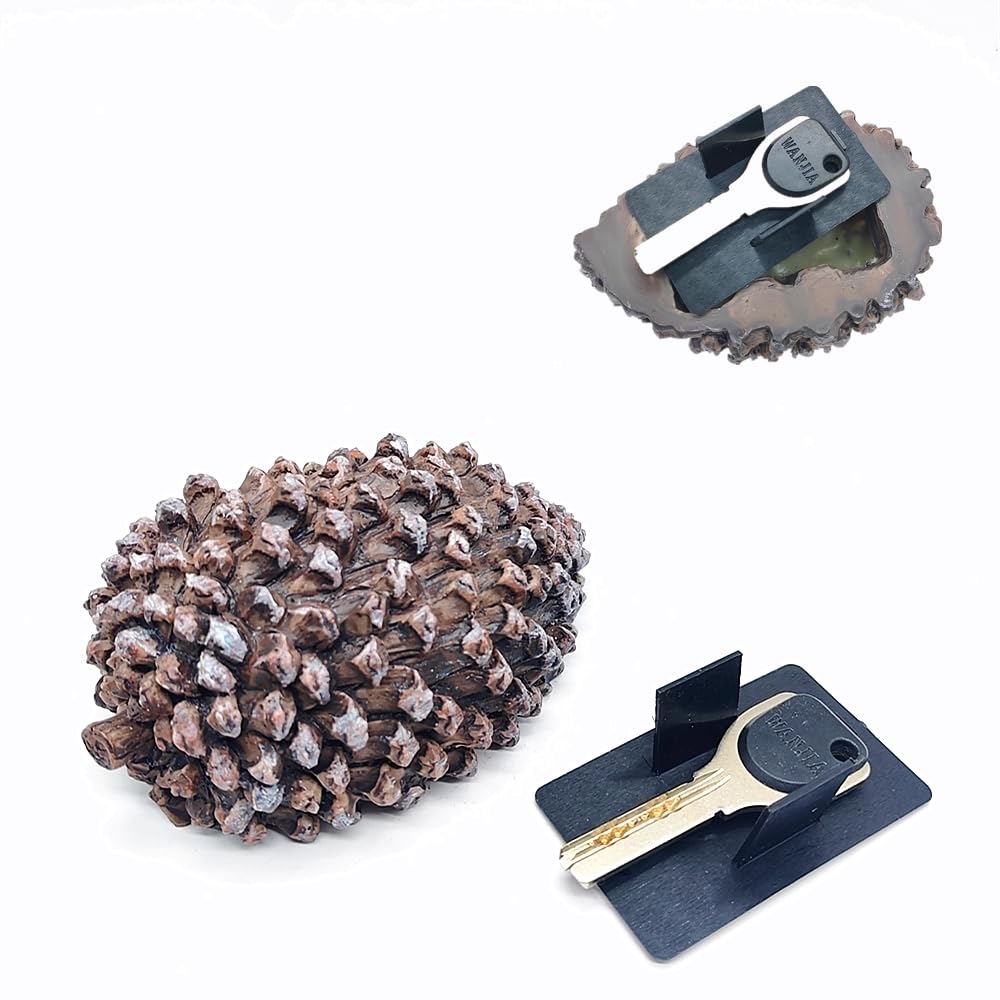 Hide a Key Outdoor Pine Cone Fake Key Hiders Box For House Spare Keys holder Outside Faux Red Safe Secret Storage Containers Garden Indoor Decorative Large Design geocache