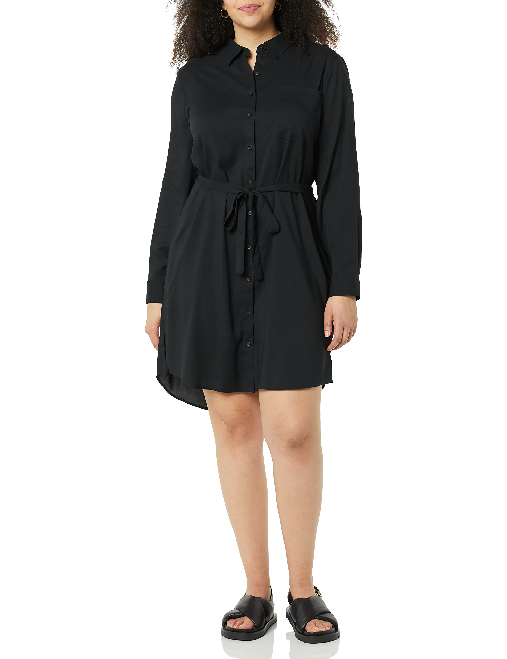 Photo 1 of USED: Daily Ritual Women's Georgette Fluid Drape Long-Sleeve Button Down Shirt Dress X-Small Black