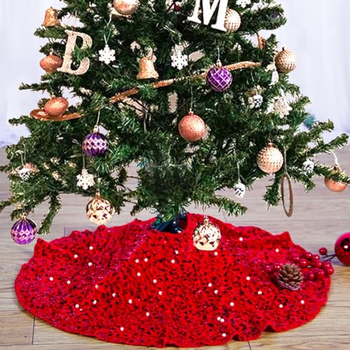 Red Sequin Christmas Tree Skirt 24 Inches Red Velvet Sequin Tree Skirt 24 Inches Glitter Tree Mat Small Tree Skirt Red Velvet Fabric Tree Skirt with Sequin Christmas Home Decoration Indoor or Outdoor