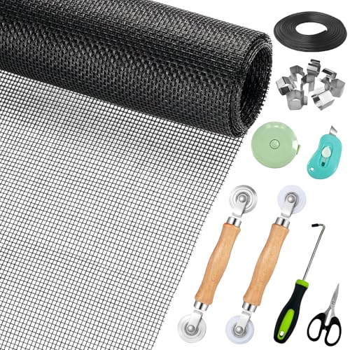 Window Screen Replacement,Screen Door Repair Kit, 48'x178' Black Window Screen Mesh,Including 50 FT...