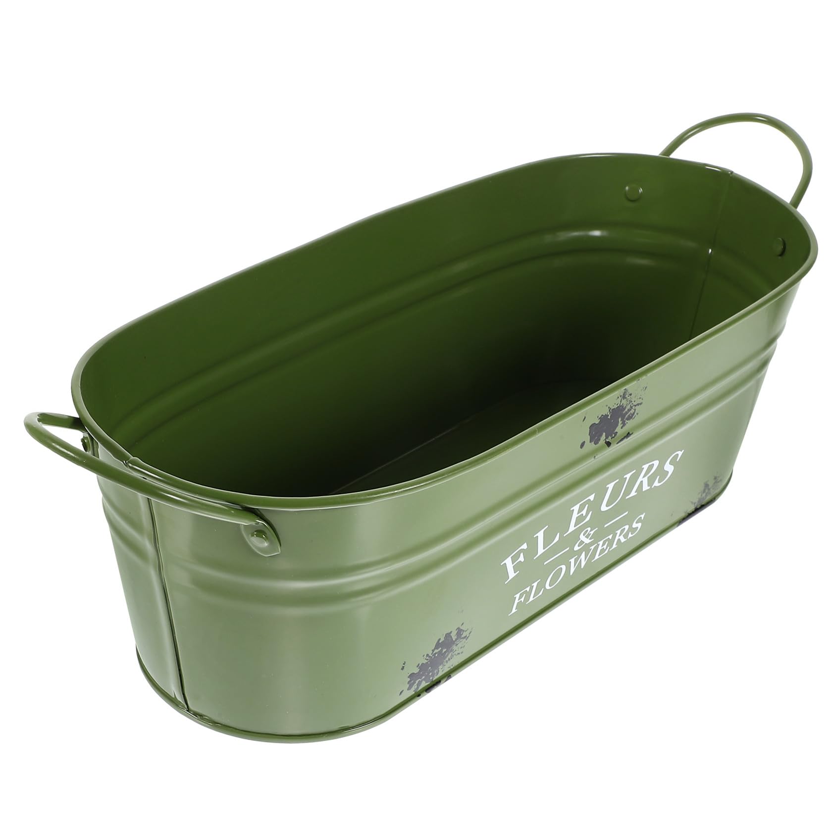 Healifty Vintage Oval Iron Bucket Flower Pot for Succulents and Small Plants, Rustic Flower Container with Handle, for Balcony Or Study Decoration