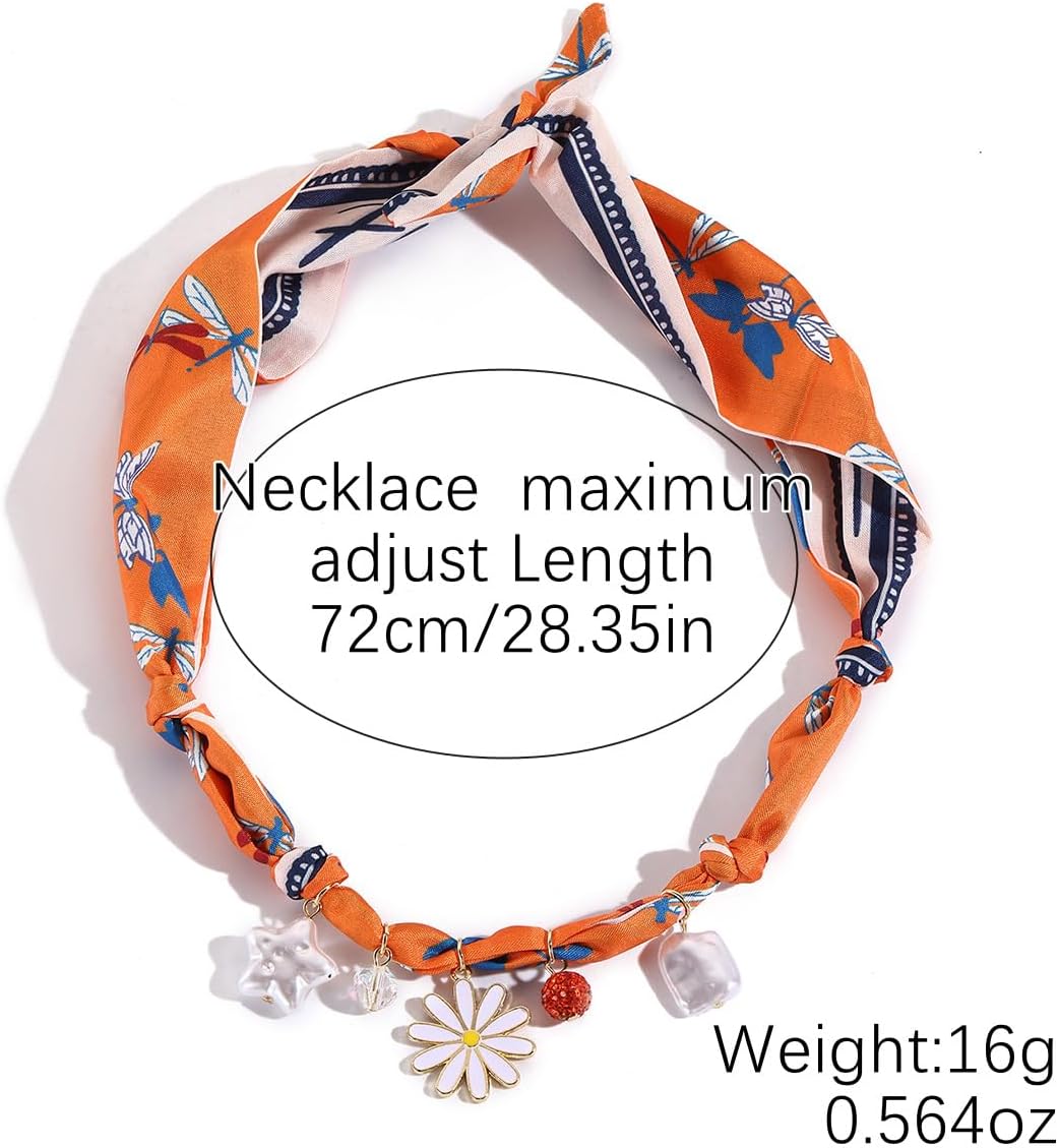 Colorful Boho Scarf Necklace for Women Charm Gold Coin Bow Flower Pearl Daisy Resin Heart Pendant Scarf Necklace Trendy Beach Holiday Jewelry - Image 7