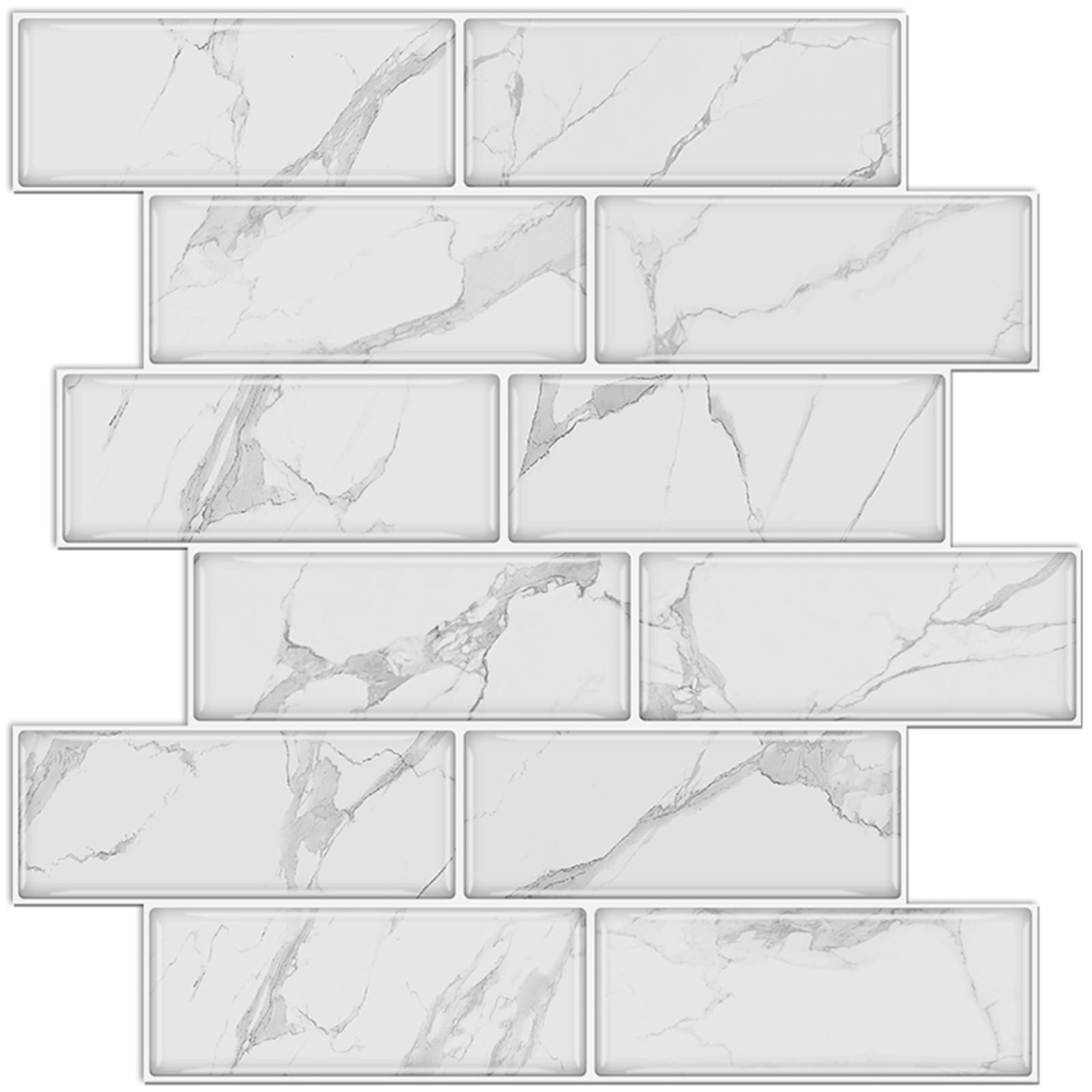 HLWDXno1 10 PCS White Tile Stickers for Bathroom Peel and Stick Wall Tiles Self Adhesive Waterproof PVC Marble Texture Back Splashes for Kitchen - 30.5x30.5cm