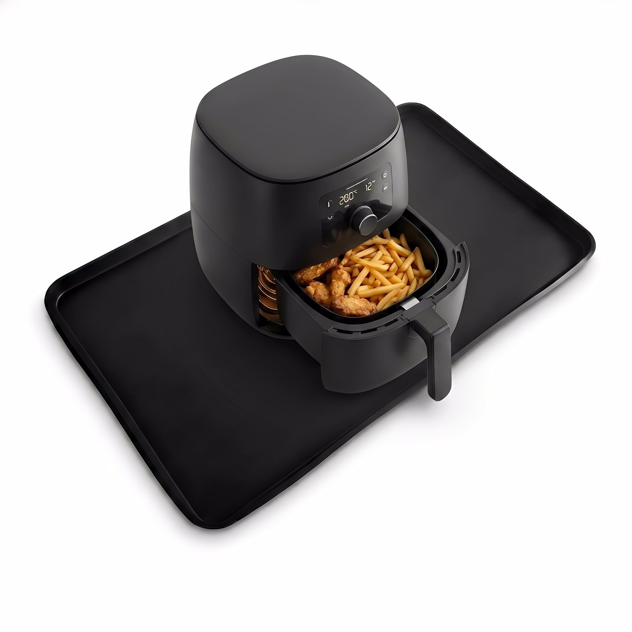 Merzio Silicone Coffee Machine Mat, 47 * 28CM Heat Resistant Coffee Mat for Countertop, Non-Slip Waterproof Bar Mat Kitchen Counter Protector, Spill Proof Coffee Station Accessories, Black