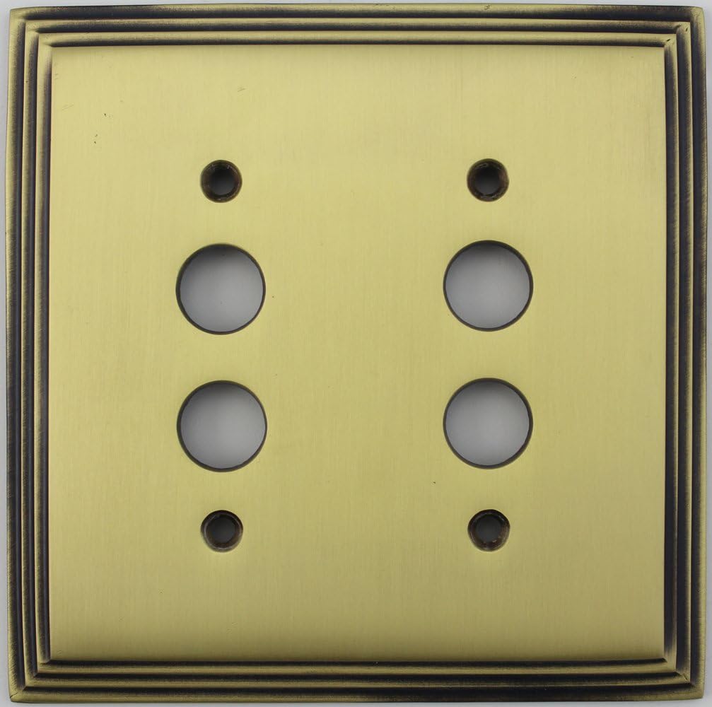 Deco Step Style Antique Brass 2 Gang Push Button Light Switch Wall Plate