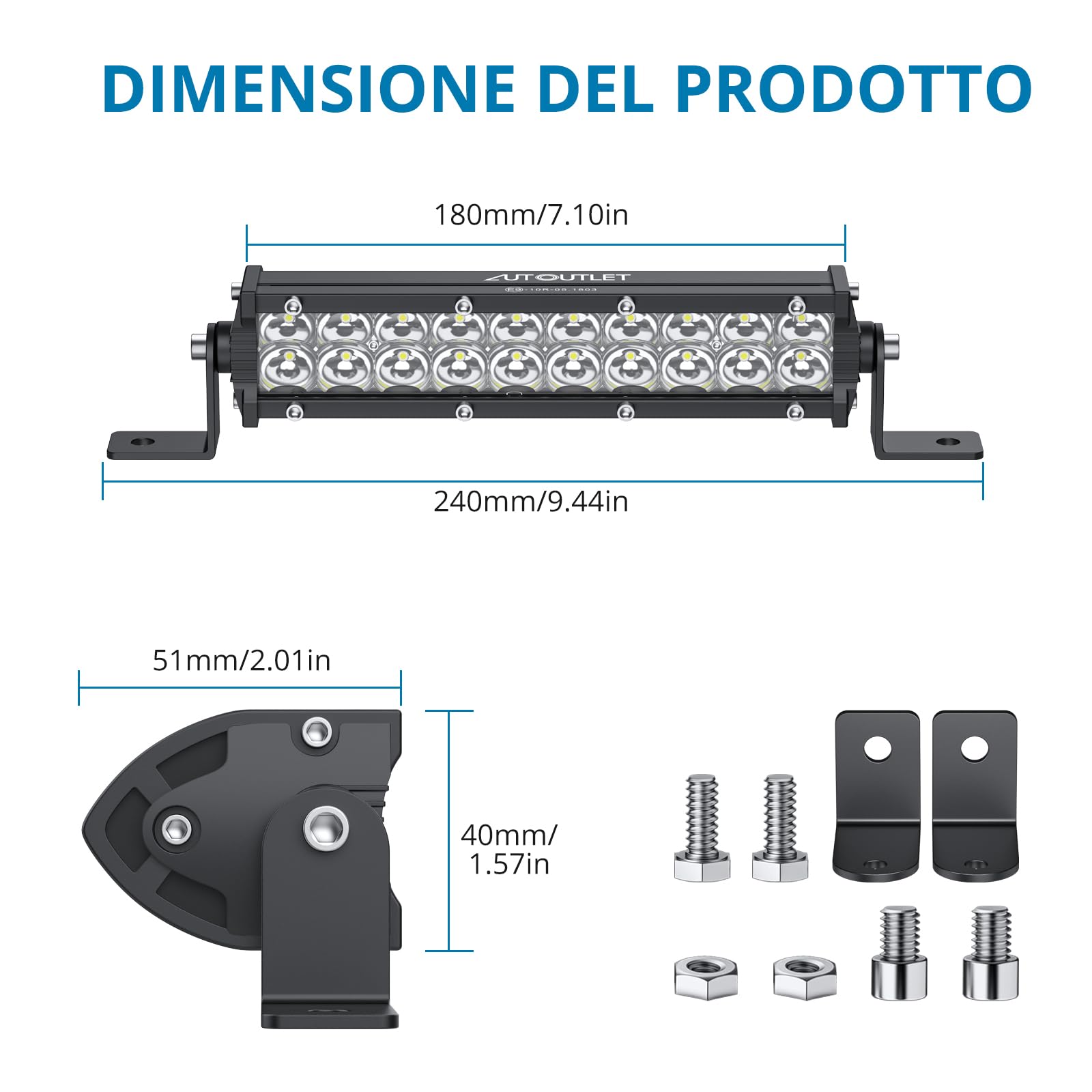 AUTOUTLET 2 Pezzi 60W 18 CM 4800LM Barra LED Fuoristrada,Impermeabile IP67,Spot Faretto,Faretti LED per Auto,Trattore,Camion,Barca,12 V/24 V