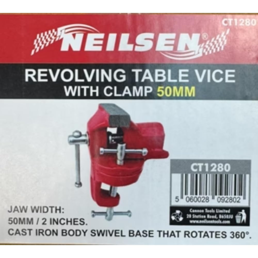 Neilsen Red Ct1280 Swivel Base Vice With Clamp 2In 50Mm Heavy Duty Hardened Steel Vice With 360° Rotation For Metalworking Woodworking And Fabrication