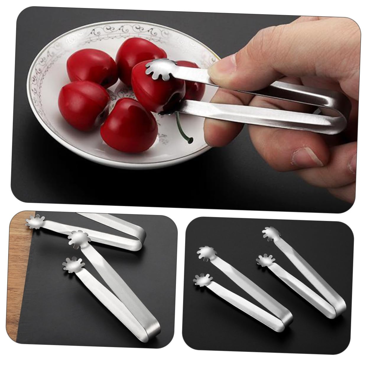 OFFSCH 4pcs Ice Cube Tongs Sugar Cube Holders Silver Stainless Steel Strong Easy to Use for Buffet Bar