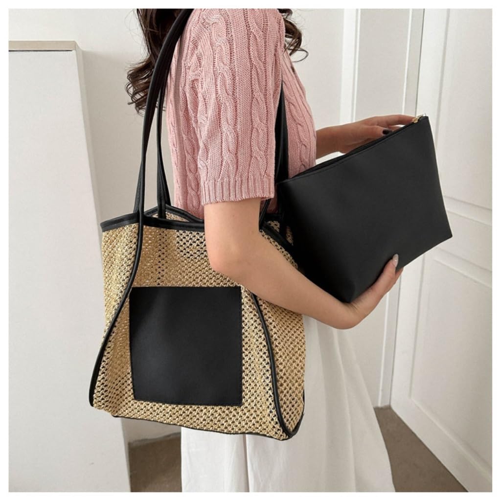 borsa paglia Borsa In Paglia Intrecciata Borsa Da Spiaggia A Spalla Vuota Nuova Estate Borsa For Pendolari For Madre E Bambino Borse a tracolla