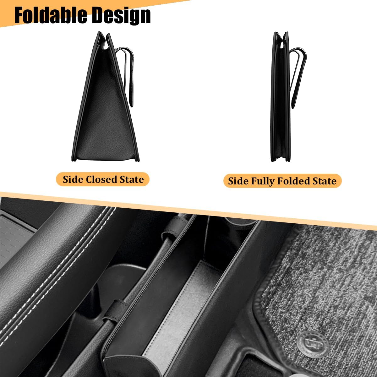 Car Trash Can, Leather Foldable Mini Vehicle Door Trash Bin Box Organizer, Automotive Interior Dustbin Hanging Storage Container Bag Accessories, Universal for SUV, Sedan, Truck