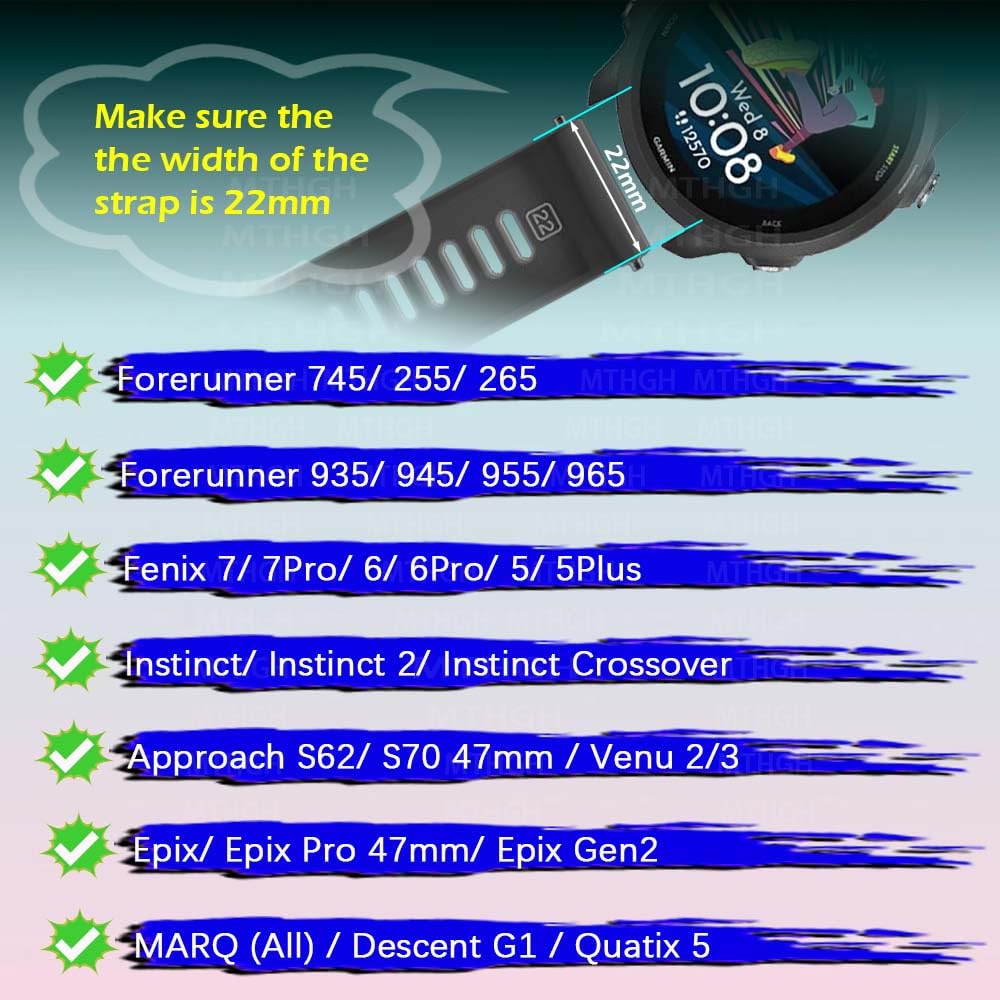 Correa de reloj 22mm para Garmin Fenix 7/6/5 Forerunner 965/955/945/935, silicona suave anillos de sujeción Loop 10 Piezas