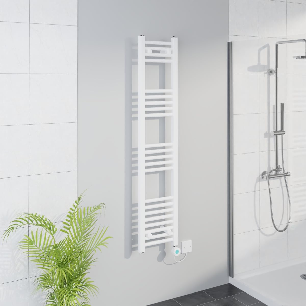 Warmehaus WiFi Electric Bathroom Straight Radiator Timer 1400x300mm White